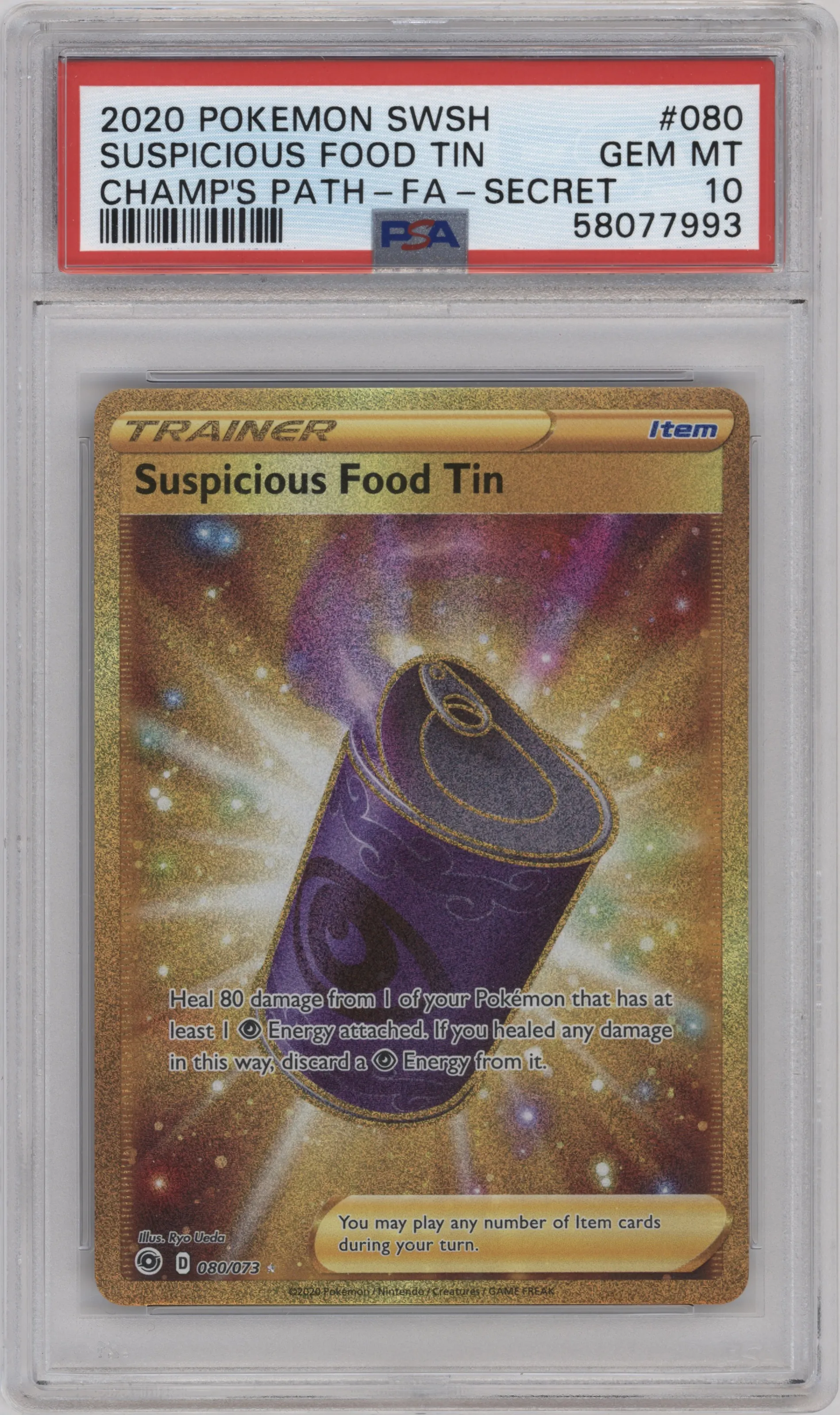 2020 Pokemon SWSH Champion's Path Suspicious Food Tin #080 PSA 10
