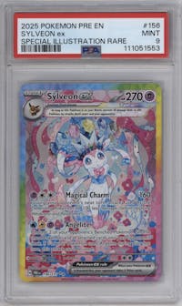 Sylveon EX from the 2025 Pokemon SV set graded by PSA and given an overall grade of 9.
