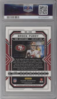 Brock Purdy from the 2022 Panini Obsidian set graded by PSA and given an overall grade of 10.