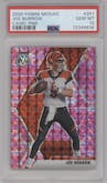 Joe Burrow from the 2020 Panini Mosaic set featuring a Pink Camo parallel graded by PSA and given an overall grade of 10.