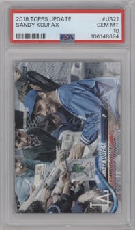 Sandy Koufax from the 2018 Topps Update set graded by PSA and given an overall grade of 10.