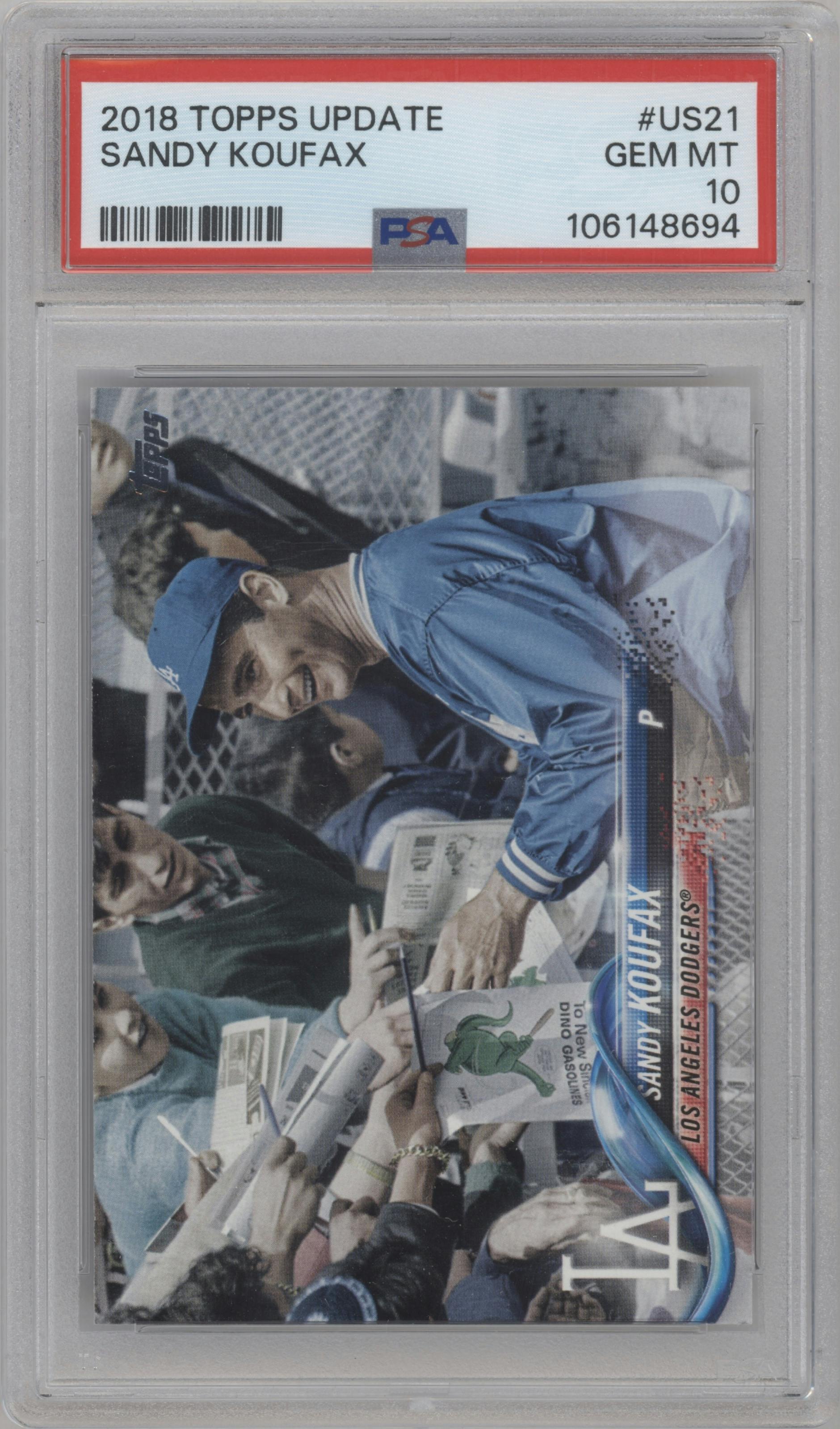 Sandy Koufax from the 2018 Topps Update set graded by PSA and given an overall grade of 10.