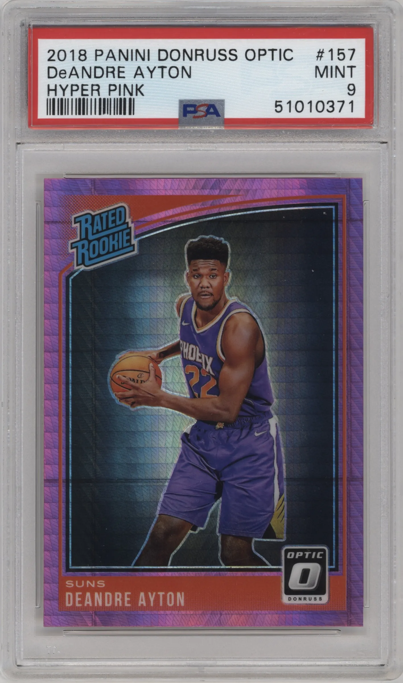 2018 Panini Donruss Optic Rated Rookie Deandre Ayton Hyper Pink #157 PSA 9
