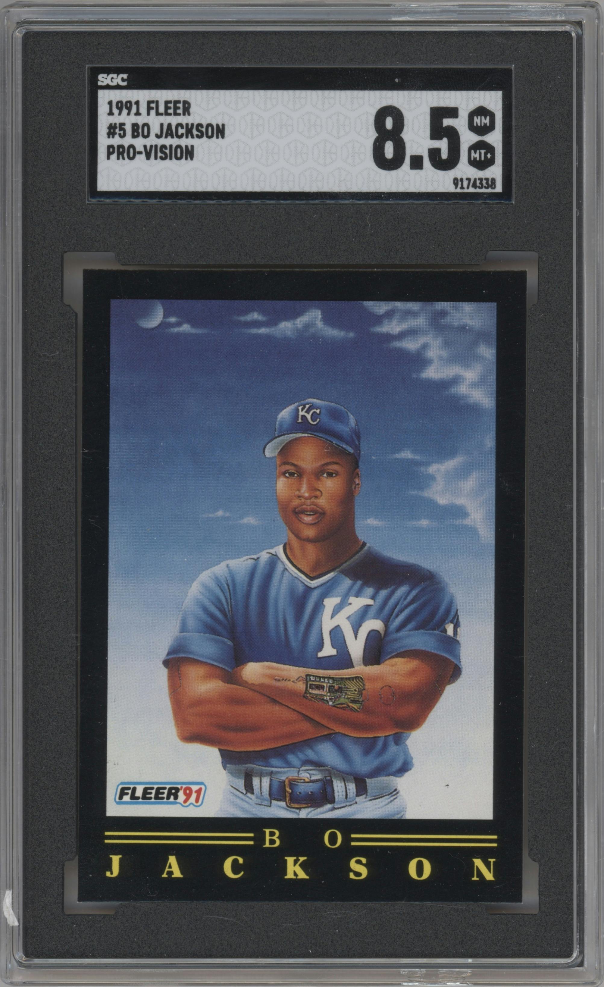 Bo Jackson from the 1991 Fleer set graded by SGC and given an overall grade of 8.5.