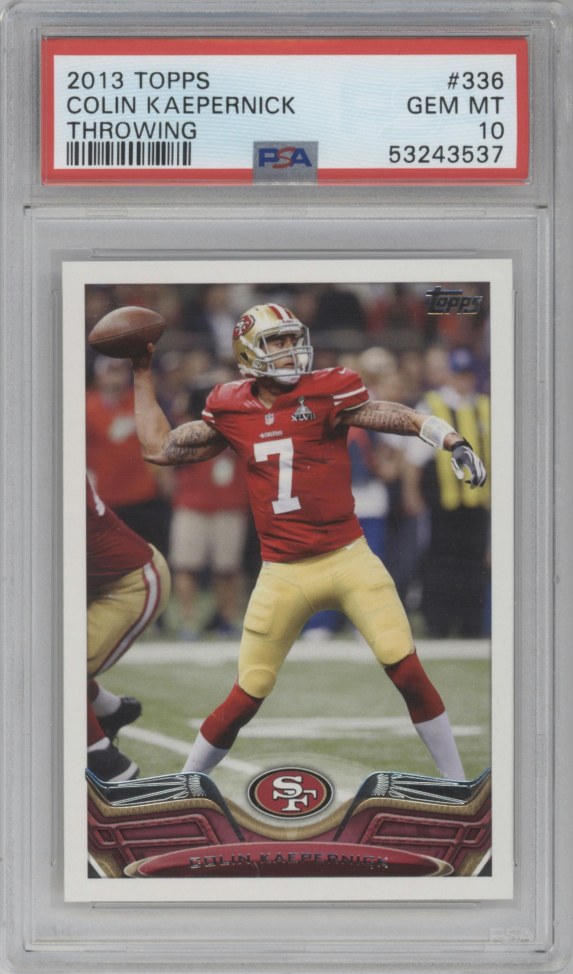Colin Kaepernick from the 2013 Topps set graded by PSA and given an overall grade of 10.