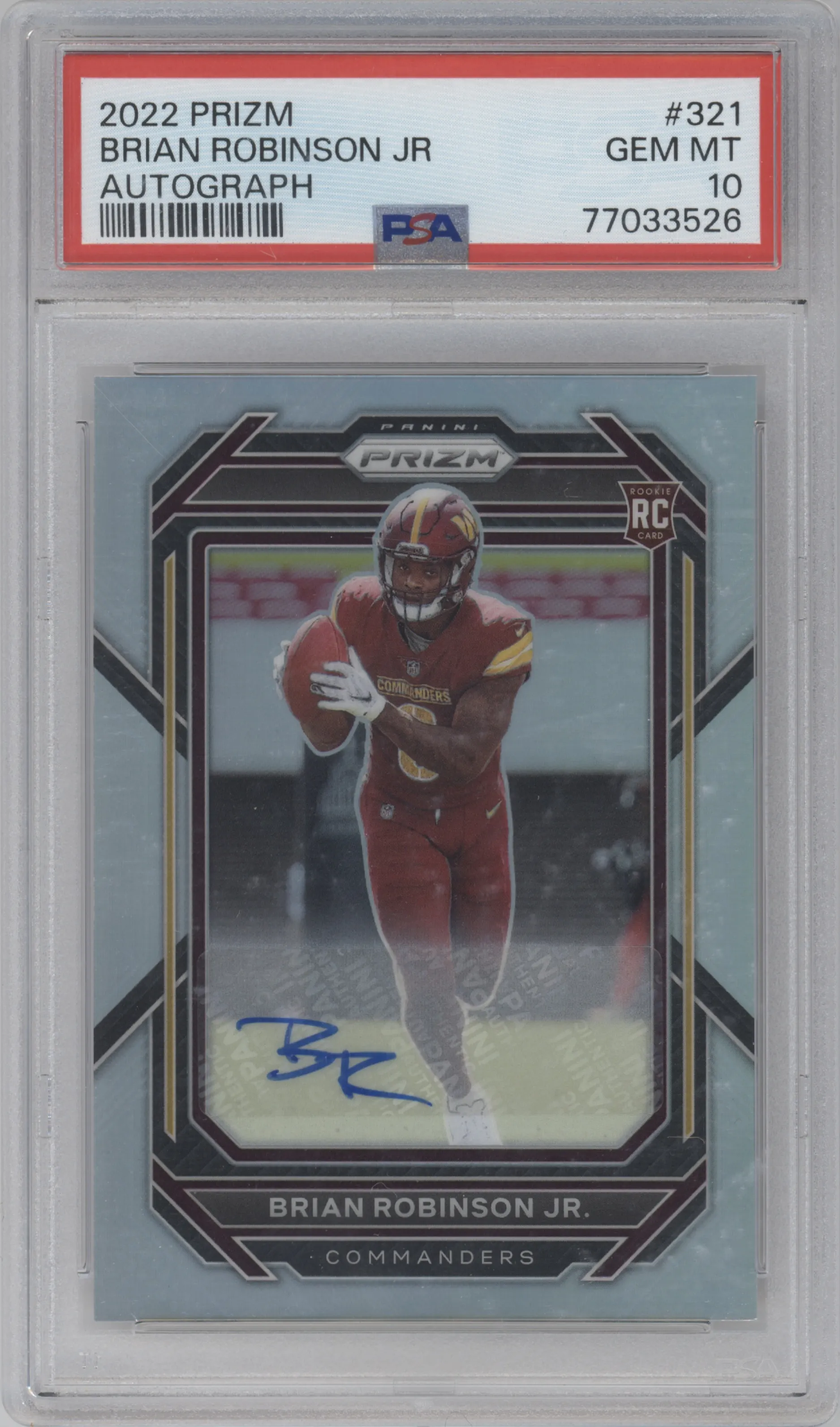 2022 Panini Prizm Rke.Auto Brian Robinson Jr. PSA 10
