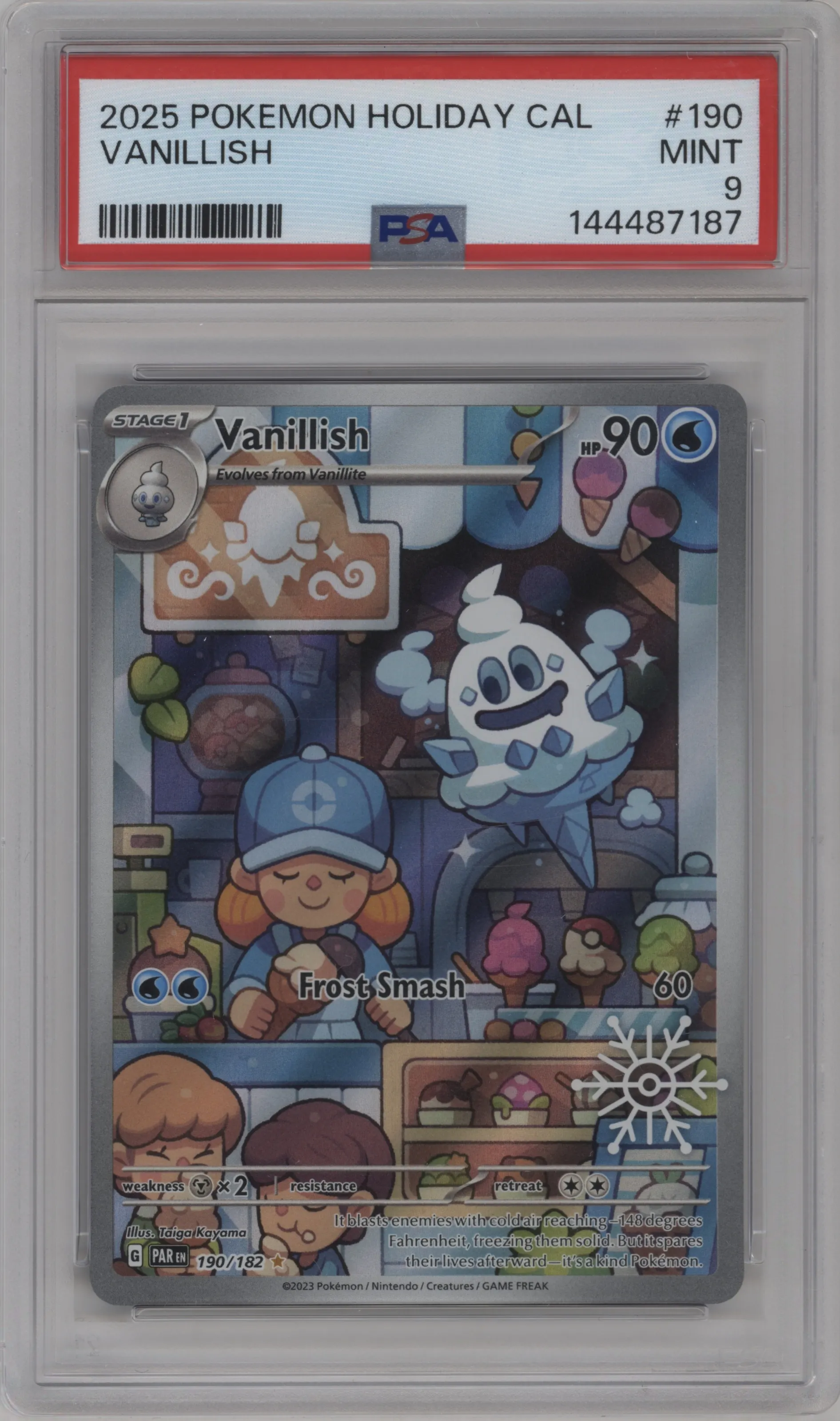 2025 Pokemon Holiday Calendar Paradox Rift Vanillish #190 PSA 9