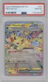 Pikachu ex from the 2024 Pokemon SV set graded by PSA and given an overall grade of 10.