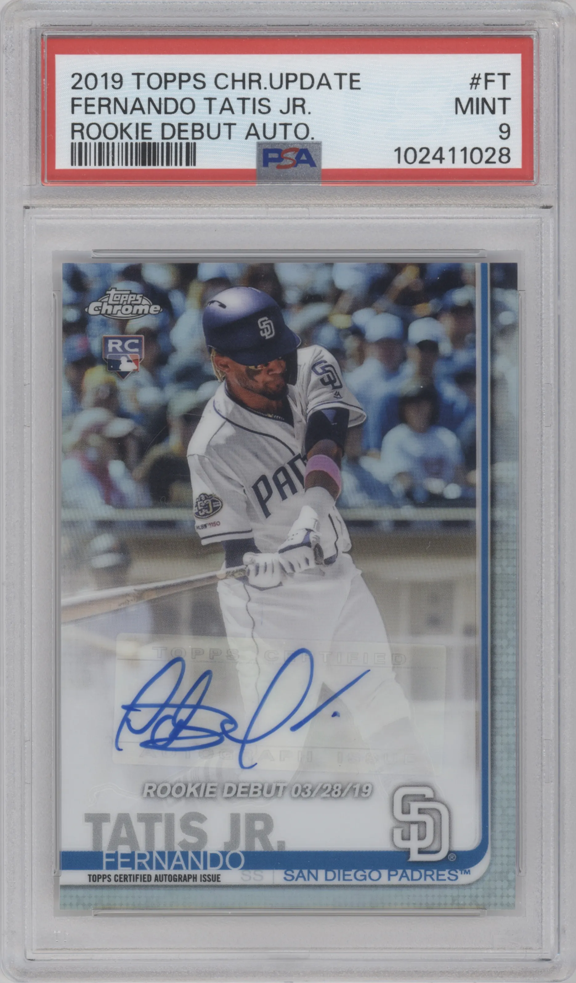 2019 Topps Chrome Update Auto Fernando Tatis Jr. PSA 9
