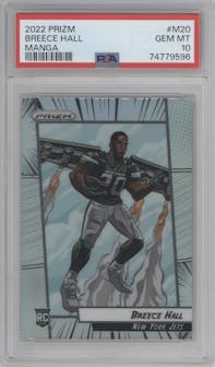 Breece Hall from the 2022 Panini Prizm set graded by PSA and given an overall grade of 10.