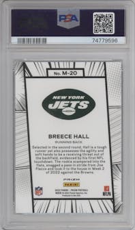 Breece Hall from the 2022 Panini Prizm set graded by PSA and given an overall grade of 10.