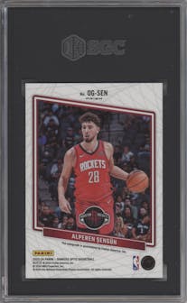 Alperen Sengun from the 2023-24 Donruss Optic set featuring a Green International parallel graded by SGC and given an overall grade of 9.5.