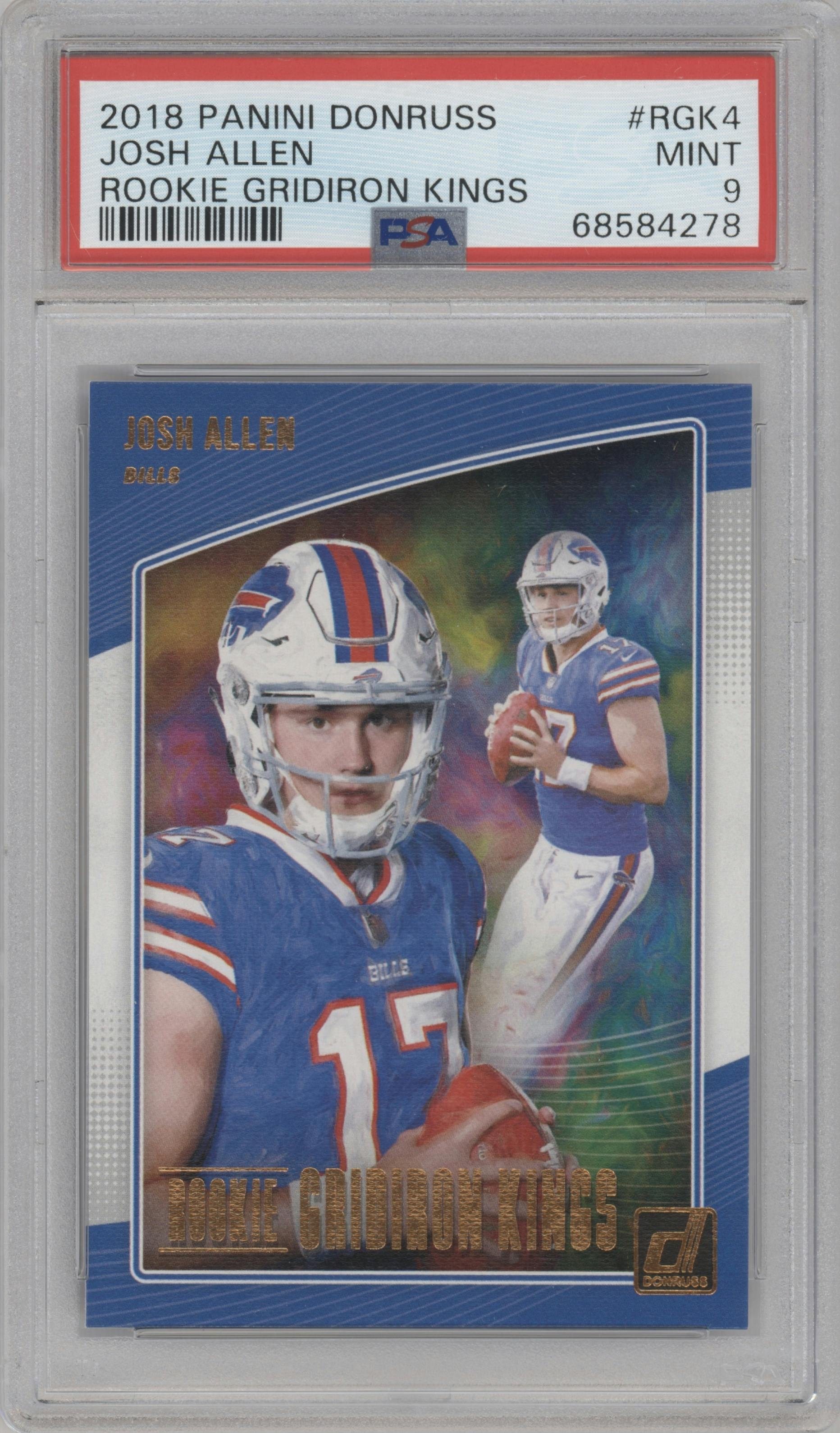 Josh Allen from the 2018 Panini Donruss set graded by PSA and given an overall grade of 9.