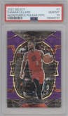 Damian Lillard from the 2022-23 Panini Select set featuring a Neon Purple Pulsar parallel graded by PSA and given an overall grade of 10.