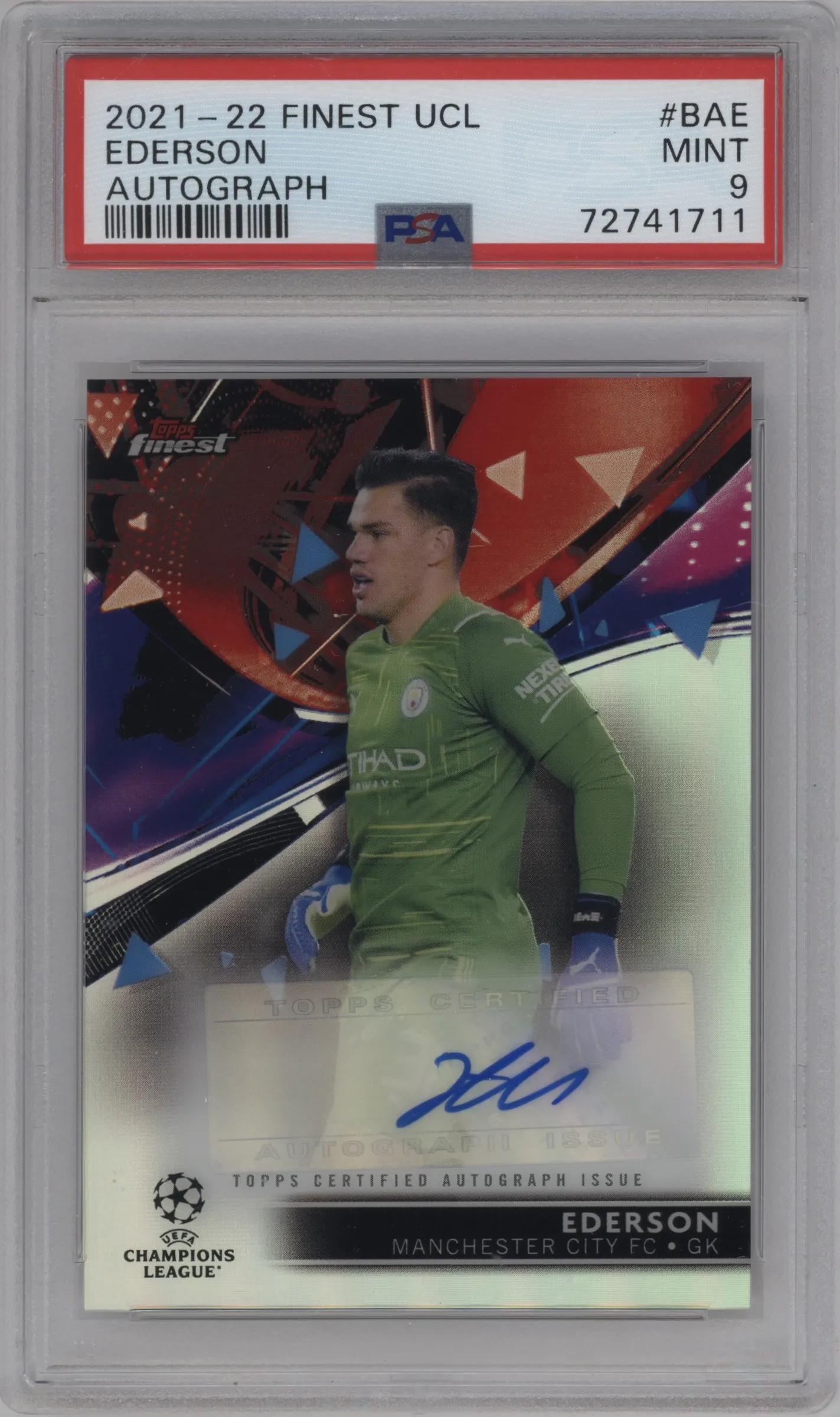 2021 Topps Finest UEFA Champions League Auto Ederson #BA-E PSA 9