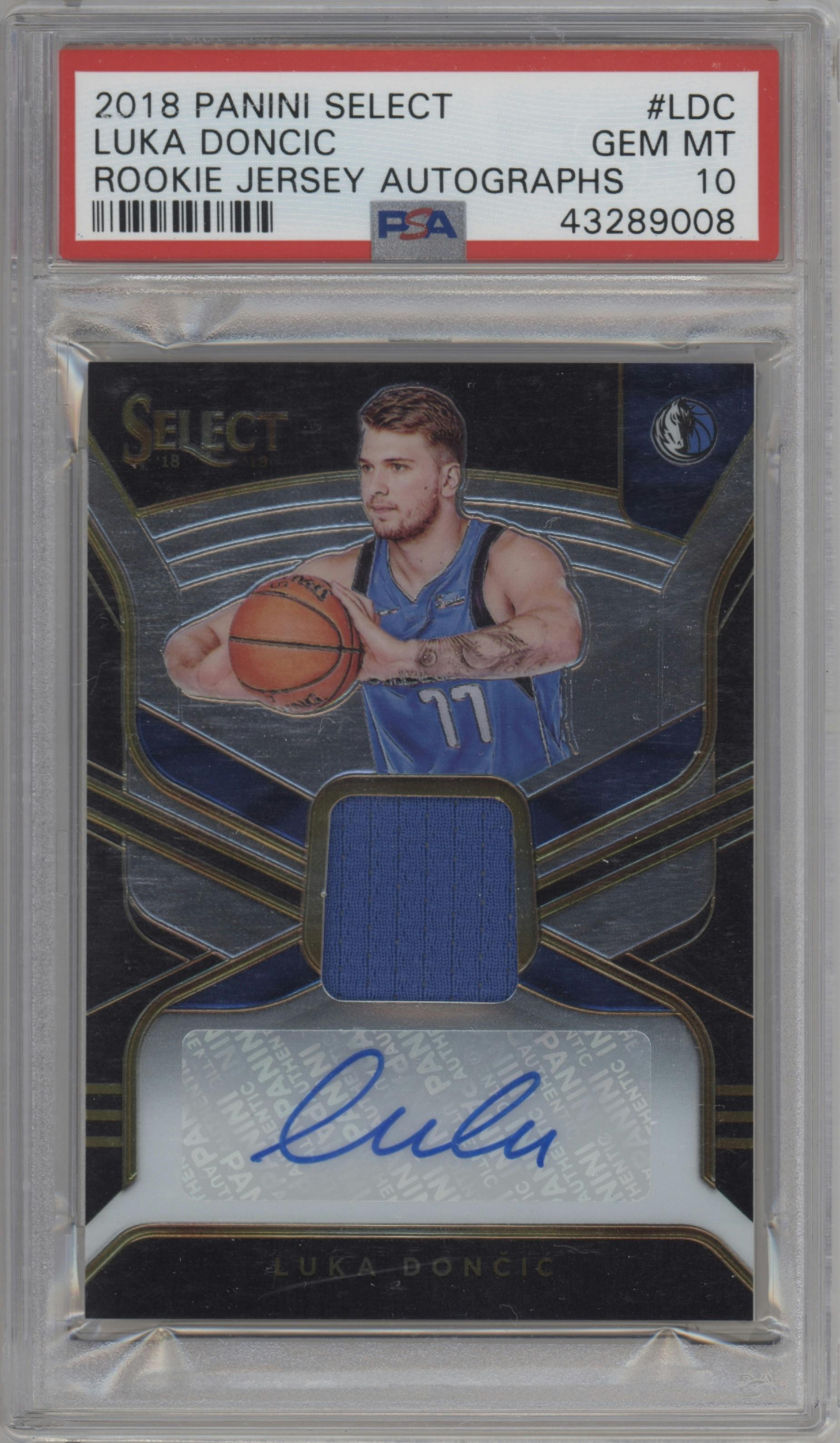 Luka Doncic from the 2018-19 Panini Select  set graded by PSA and given an overall grade of 10.