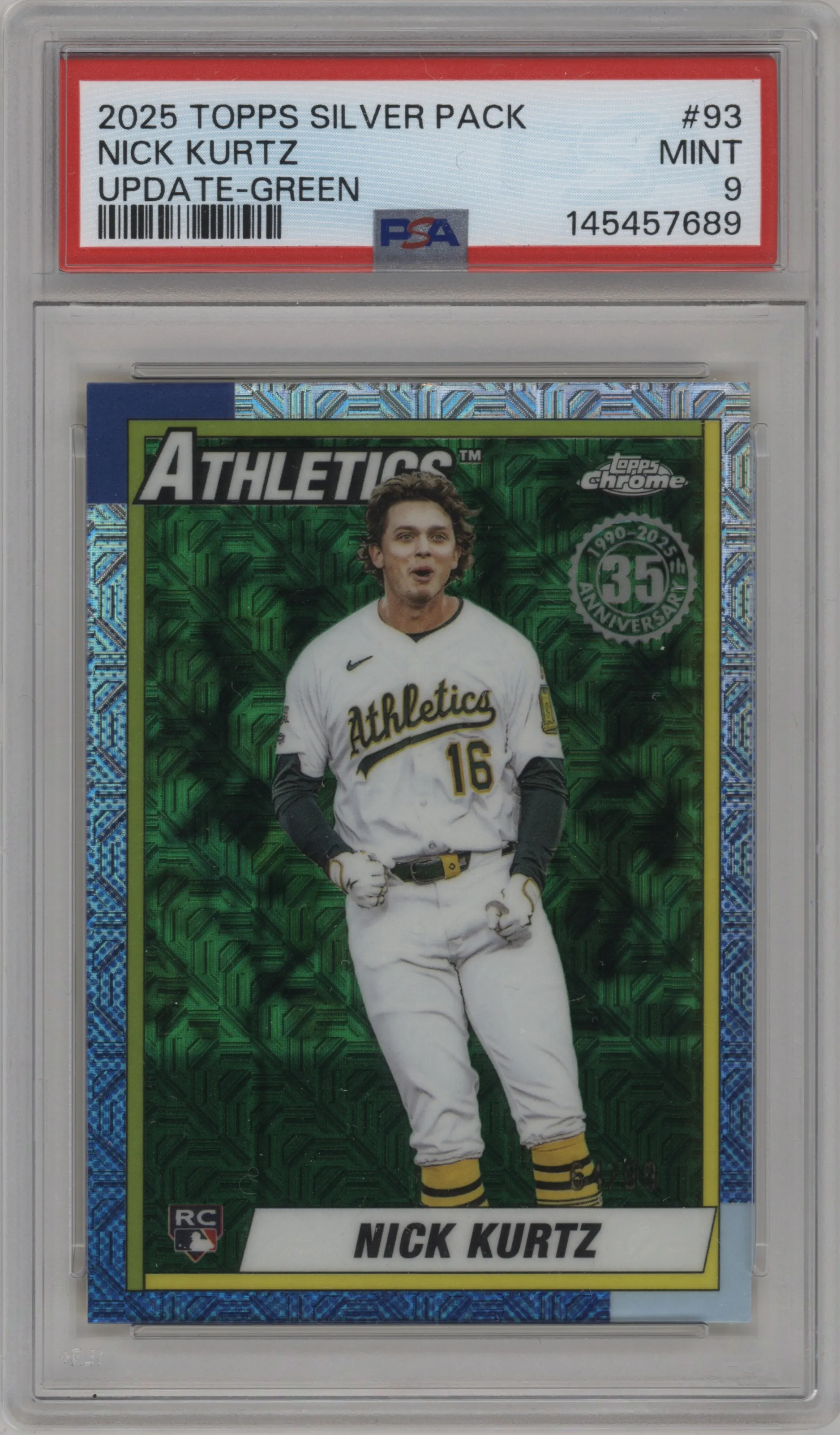 2025 Topps Update '90 Topps BB 35th A/C Nick Kurtz Green Refractor #U90C-93 PSA 9