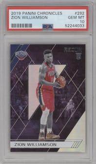 Zion Williamson from the 2019-20 Panini Chronicles  set graded by PSA and given an overall grade of 10.