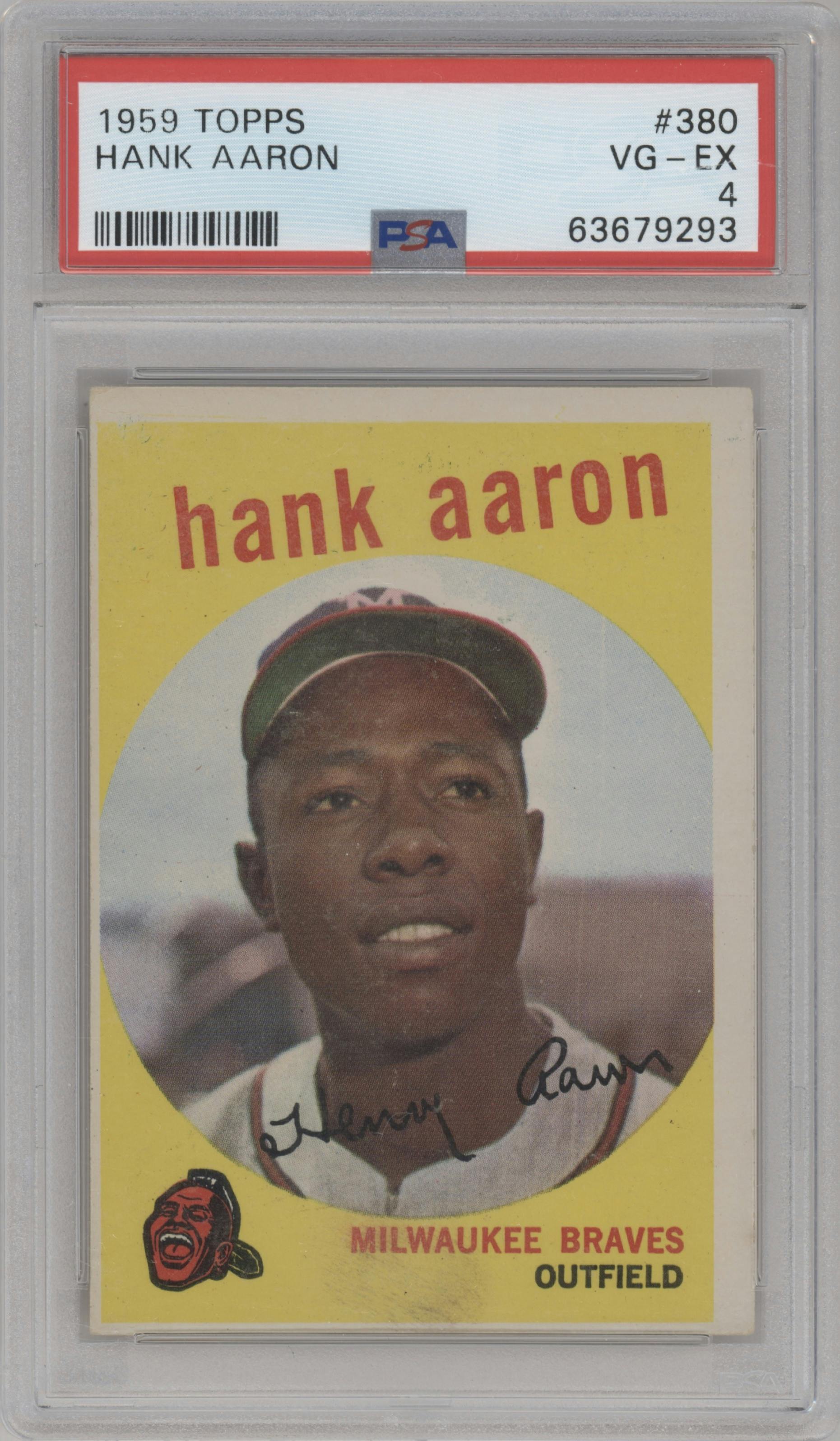 Hank Aaron from the 1959 Topps set graded by PSA and given an overall grade of 4.