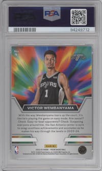 Victor Wembanyama from the 2023-24 Panini Prizm set graded by PSA and given an overall grade of 10.