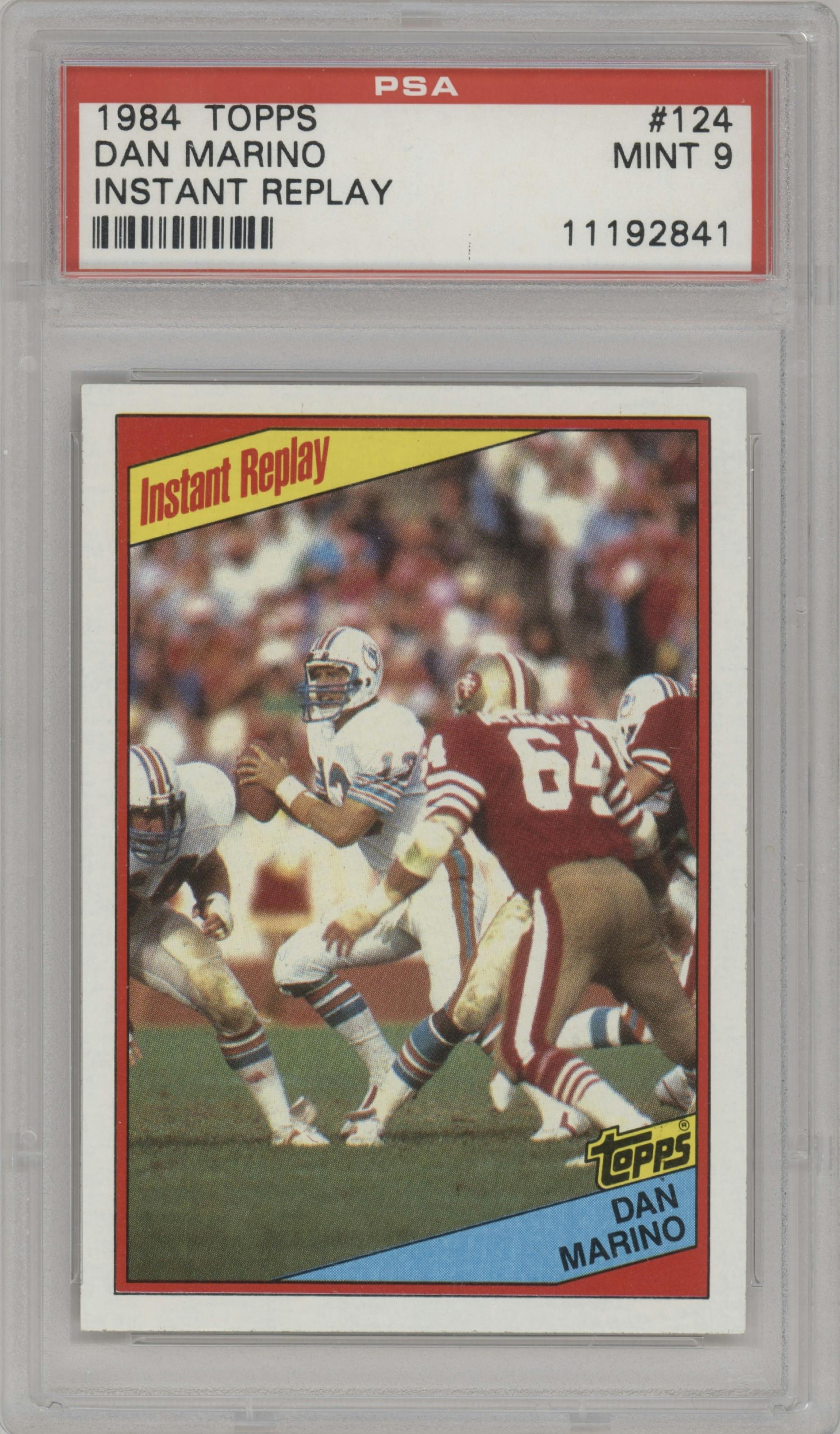 Dan Marino from the 1984 Topps set graded by PSA and given an overall grade of 9.