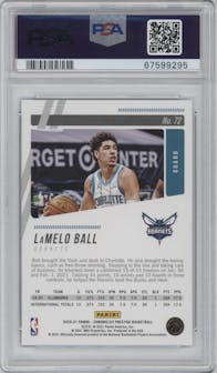 LaMelo Ball from the 2020-21 Panini Chronicles set featuring a Teal parallel graded by PSA and given an overall grade of 9.