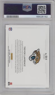 Trevor Lawrence from the 2021 Panini Prizm set graded by PSA and given an overall grade of 10.