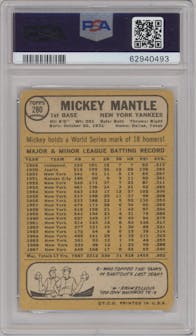 Mickey Mantle  from the 1968 Topps set graded by PSA and given an overall grade of 1.