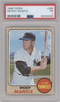 Mickey Mantle  from the 1968 Topps set graded by PSA and given an overall grade of 1.