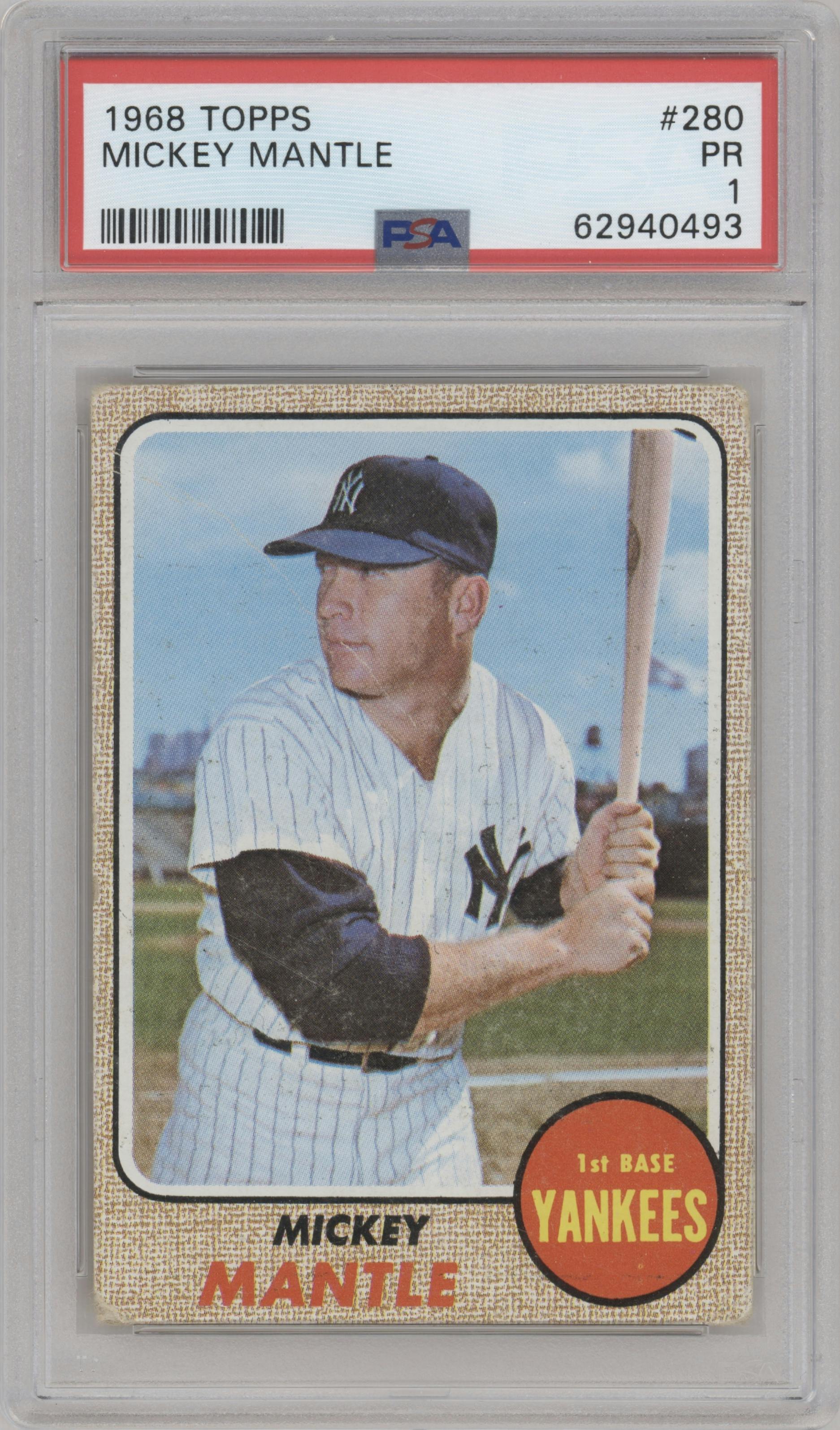 Mickey Mantle  from the 1968 Topps set graded by PSA and given an overall grade of 1.