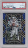 Peyton Manning from the 2020 Panini Select set featuring a Disco Blue parallel graded by PSA and given an overall grade of 10.