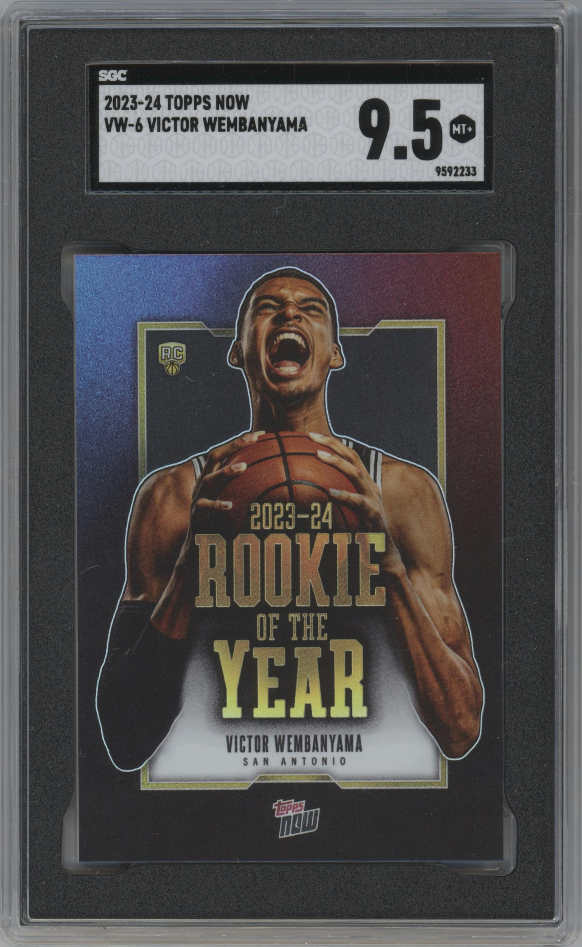 Victor Wembanyama from the 2023-24 Topps Now set graded by SGC and given an overall grade of 9.5.
