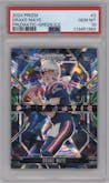 Drake Maye from the 2024 Panini Prizm set featuring a Green Ice Prizm parallel graded by PSA and given an overall grade of 10.