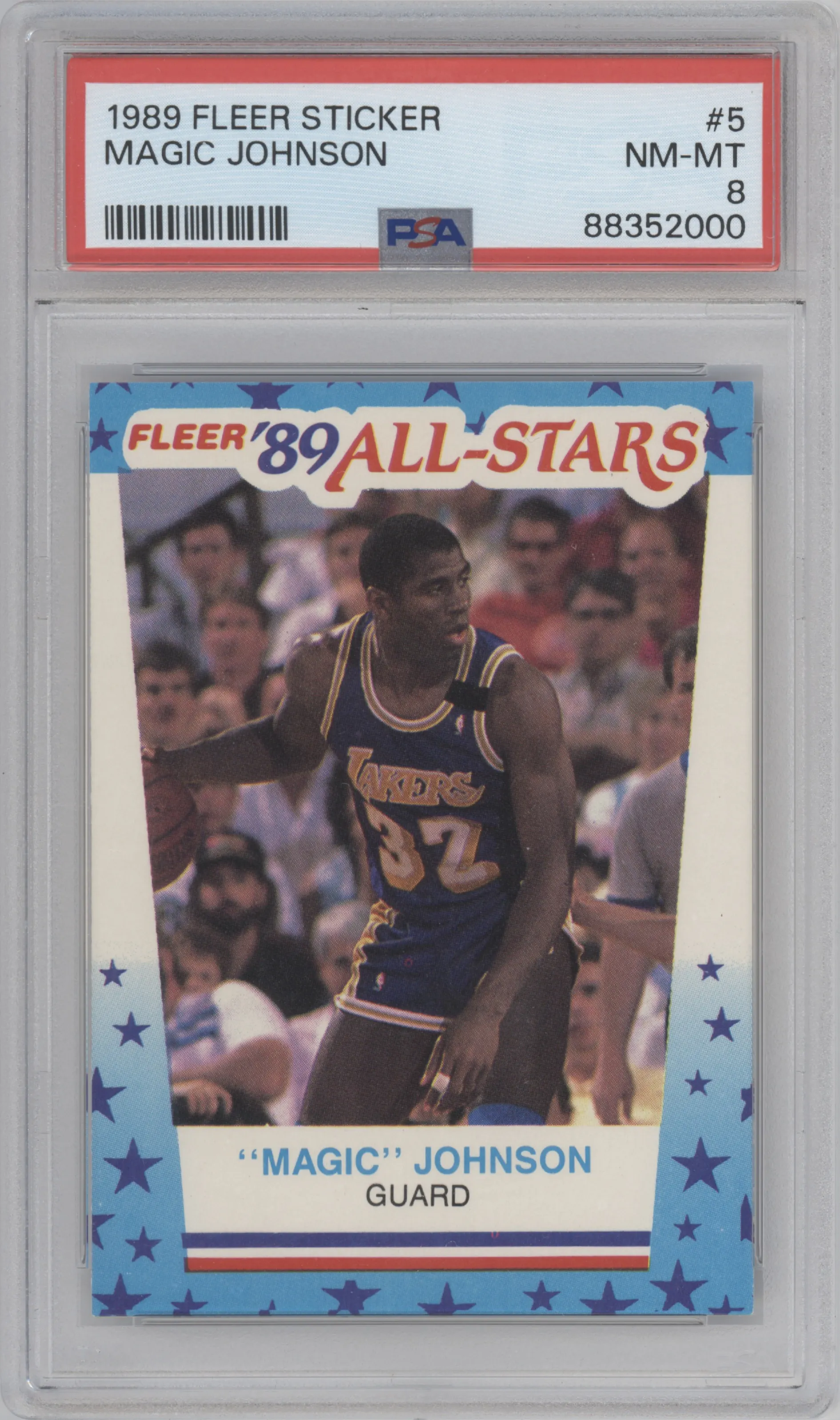 1989 Fleer Sticker Magic Johnson #5 PSA 8