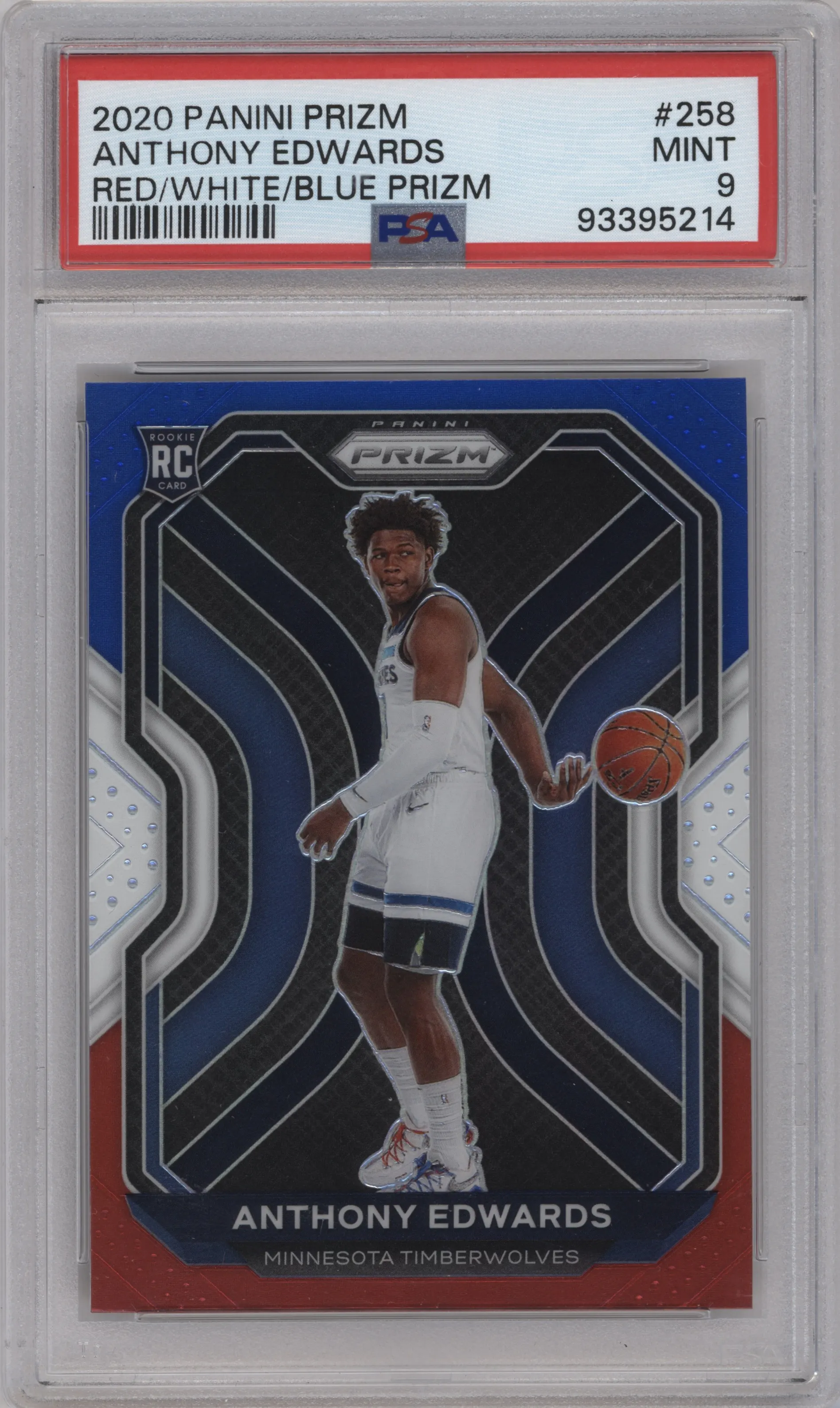 2020 Panini Prizm Anthony Edwards Red/White/Blue Prizm PSA 9
