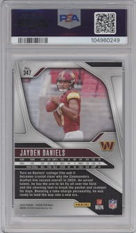 Jayden Daniels from the 2024 Panini Prizm set graded by PSA and given an overall grade of 10.