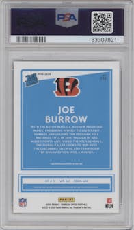 Joe Burrow from the 2020 Panini Donruss Optic set featuring a Bronze parallel graded by PSA and given an overall grade of 9.