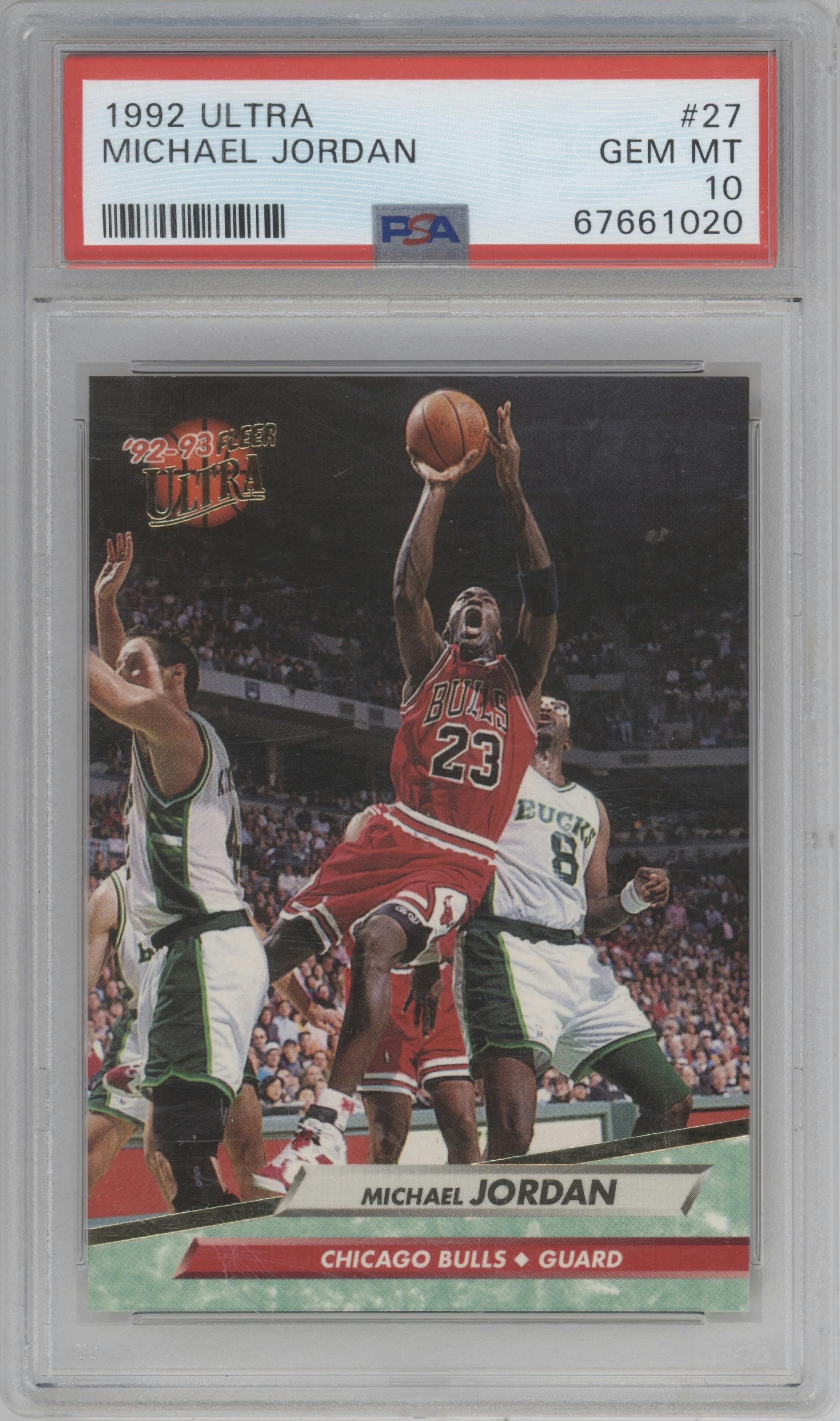 Michael Jordan from the 1992-93 Fleer Ultra set graded by PSA and given an overall grade of 10.