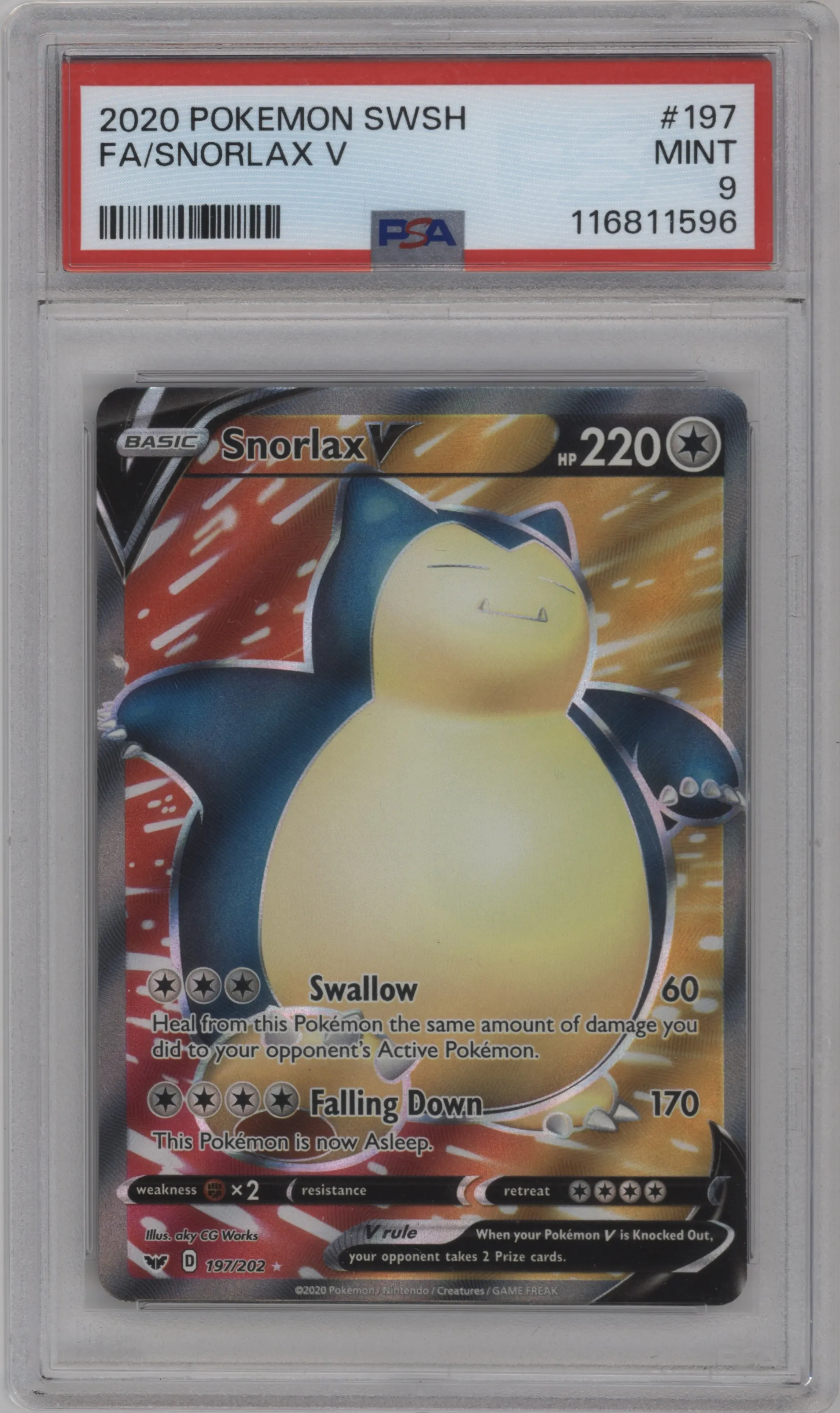 2020 Pokemon SWSH Snorlax V #197 PSA 9