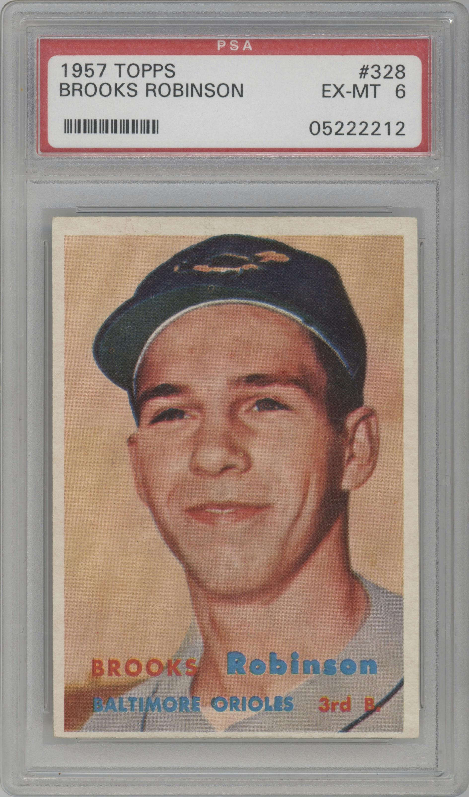 Brooks Robinson from the 1957 Topps set graded by PSA and given an overall grade of 6.