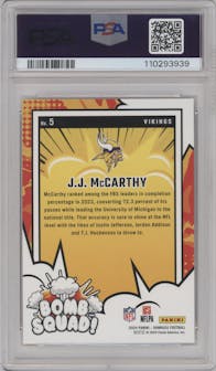 J.J. McCarthy from the 2024 Donruss set graded by PSA and given an overall grade of 9.