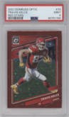 Travis Kelce from the 2021 Panini Donruss Optic set featuring a Red Stars parallel graded by PSA and given an overall grade of 9.