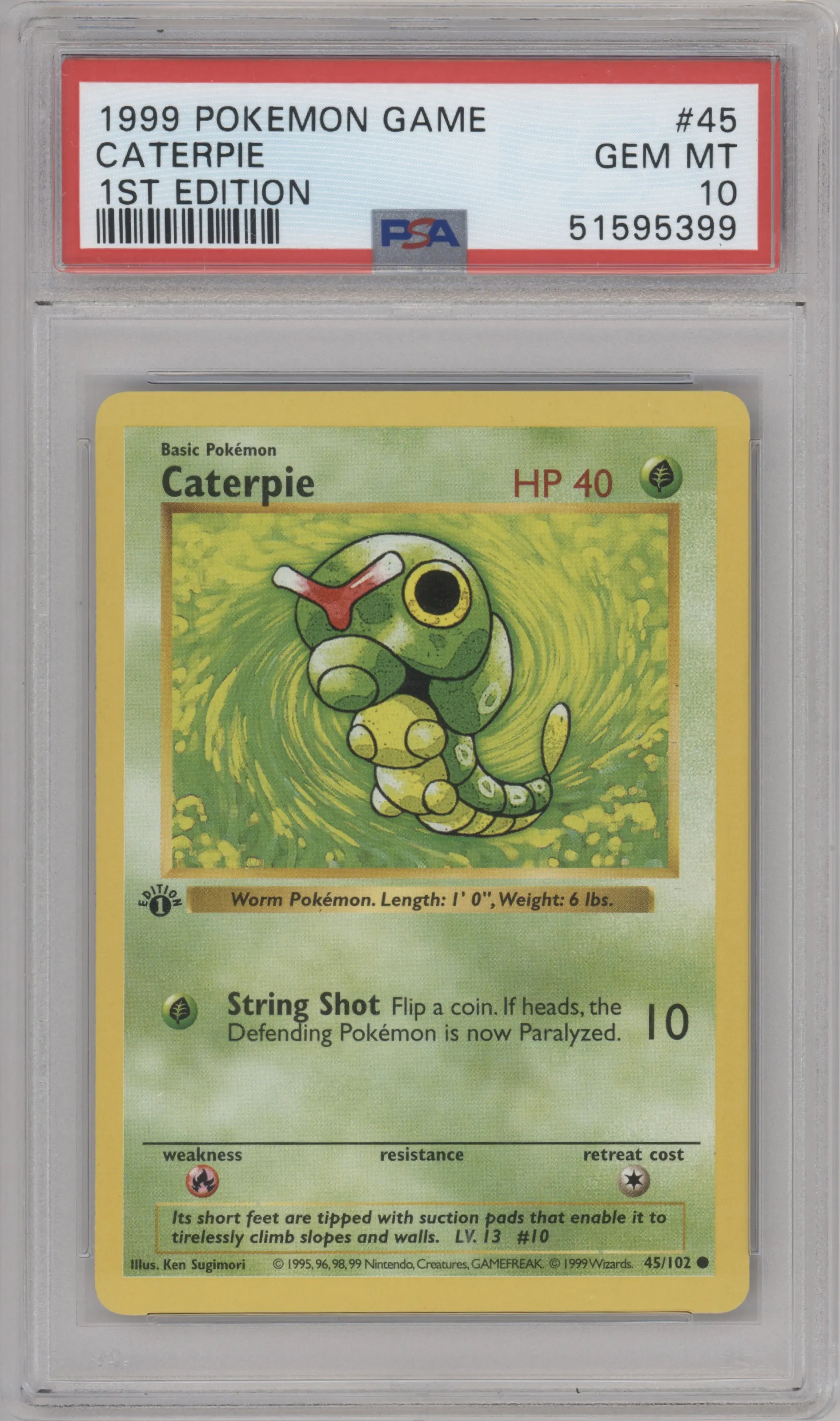 1999 Pokemon Base Set Caterpie #45 PSA 10