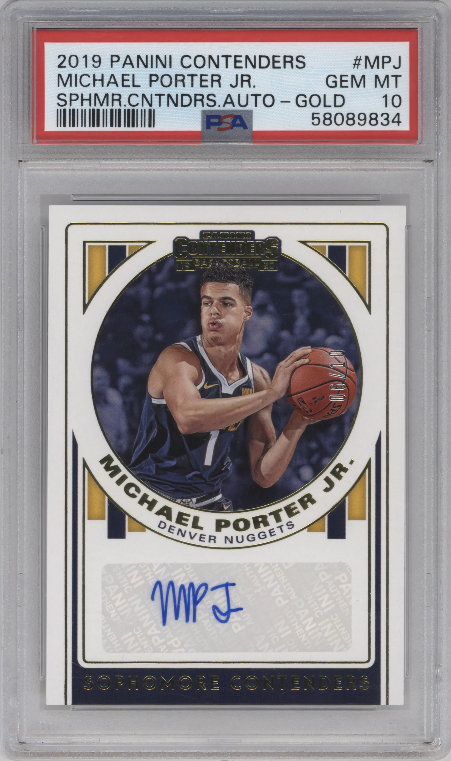 2019 Panini Contenders Sophomore Cont.Auto Michael Porter Jr. Gold #SC-MPJ PSA 10