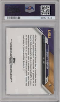 Garrett Nussmeier  from the 2024 Bowman U Now set featuring a Blue parallel graded by PSA and given an overall grade of 10.