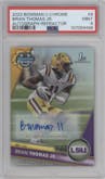 Brian Thomas Jr.  from the 2023 Bowman Chrome University set featuring a Refractor parallel graded by PSA and given an overall grade of 9.