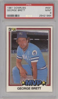 George Brett from the 1981 Donruss set graded by PSA and given an overall grade of 9.