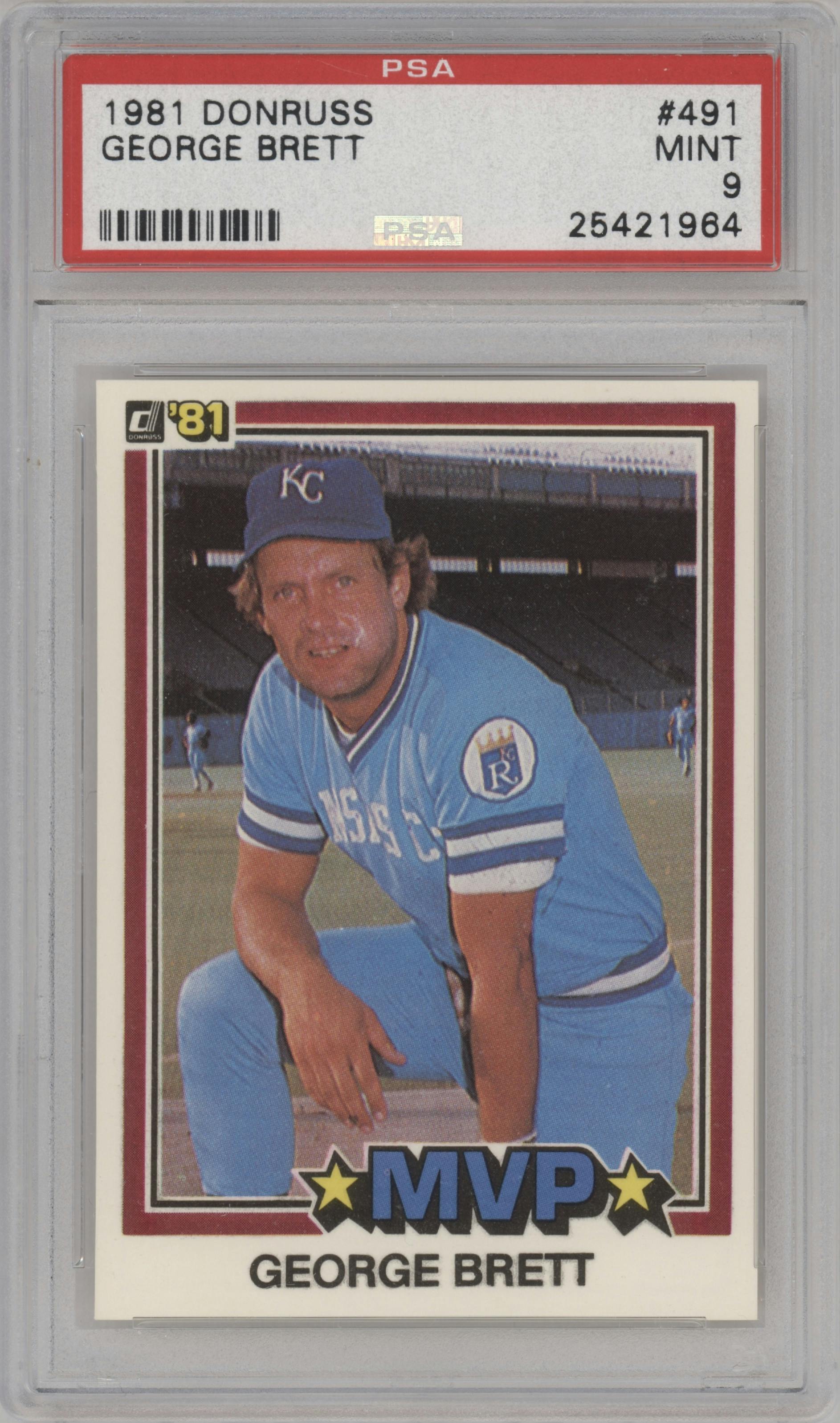 George Brett from the 1981 Donruss set graded by PSA and given an overall grade of 9.