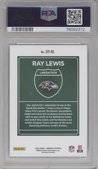 Ray Lewis from the 2022 Panini Donruss set graded by PSA and given an overall grade of 10.