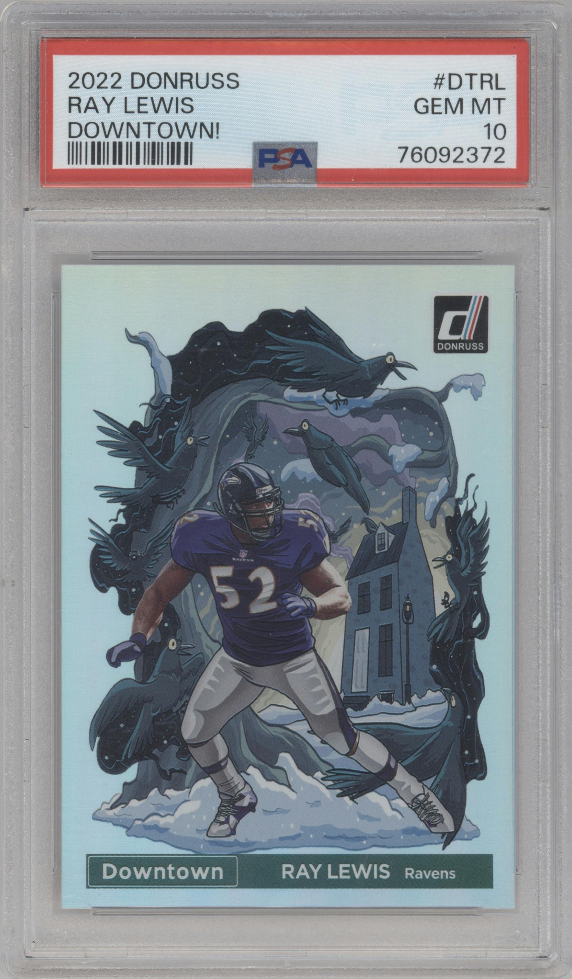 Ray Lewis from the 2022 Panini Donruss set graded by PSA and given an overall grade of 10.
